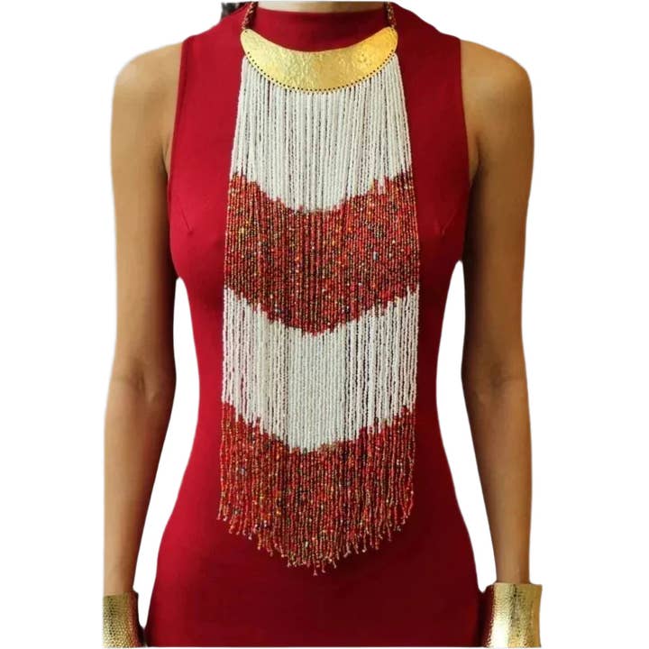 KENDI AMANI - Wholesale Beaded/Pearl Necklace - Maasai Long Beaded Statement Necklace – Handmade African Jewelry1