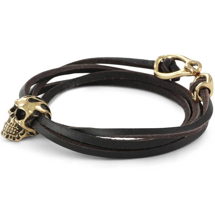 Flammande dödskalle Läderarmband - Brons för wholesale av Lost Apostle
