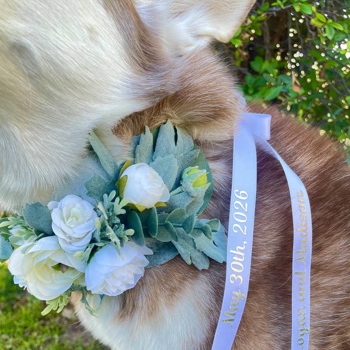 Monogrammed Floral Dog Collar for Wedding Attire for wholesale by Wolf and Wonder