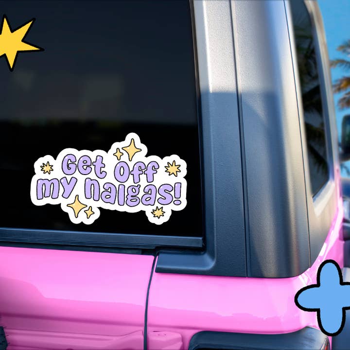 Get Off My Nalgas Vinyl Bumper Sticker for wholesale by Get Stoked