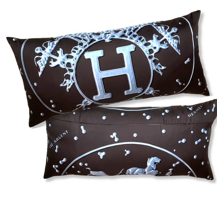 Vif Argent Bruin & Zilver Vintage Zijde Sjaal Lendenkussen 35" voor wholesale door Vintage Luxe Up