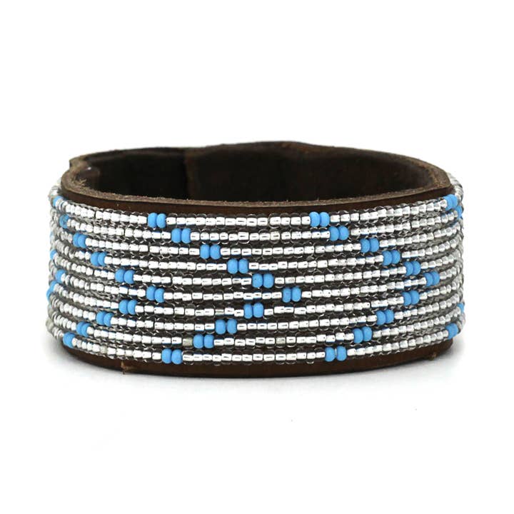 Medium Summer Chevron Leather Cuff for wholesale by Swahili Coast