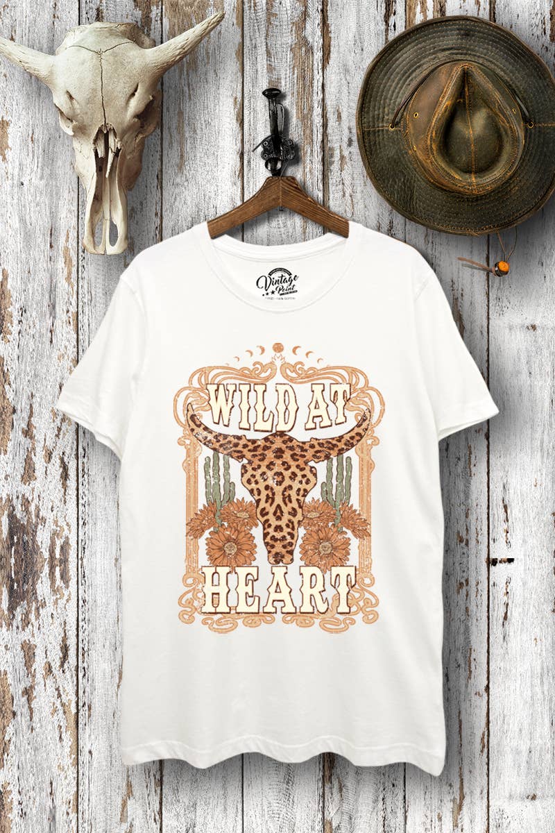 VINTAGE POINT USA - Wholesale Screen Printed T-Shirt - Women's - "WILD AT HEART" ANIMAL PRINT GRAPHIC BASIC CASUAL TEE1