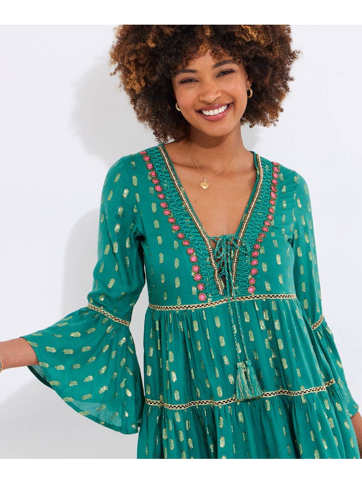 Green Festival Vibes Beaded Tunic Dress for wholesale on Faire