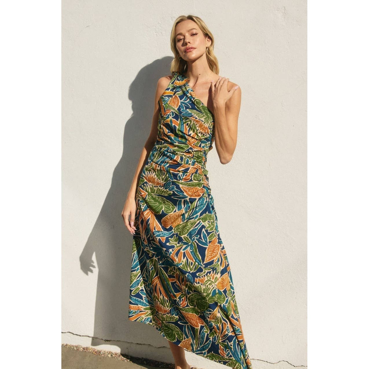 ECLIPSE TROPICAL Havana One Shoulder Ruched Midi Dress for wholesale on Faire3