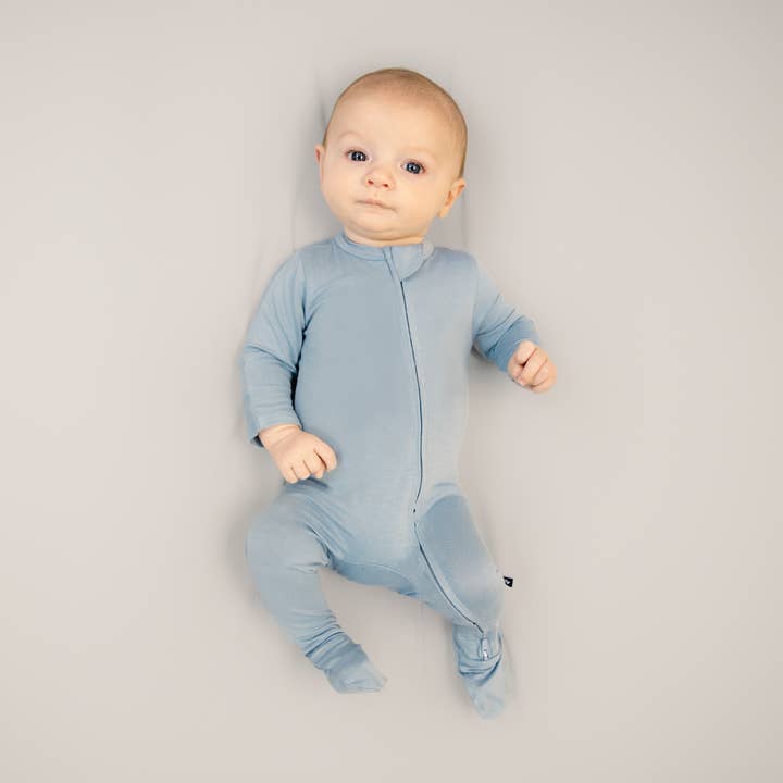 Zip Footie in Denim for wholesale by Larkspur Baby