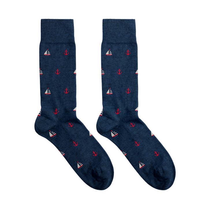 Billy Brown Socks | Men's Sailor Socks | Blue & Red Socks for wholesale by Oli Olsen