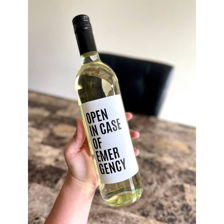 Making More - Wholesale Gift Tag Label - Open In Case Of Emergency Funny, Snarky, Wine Bottle Label