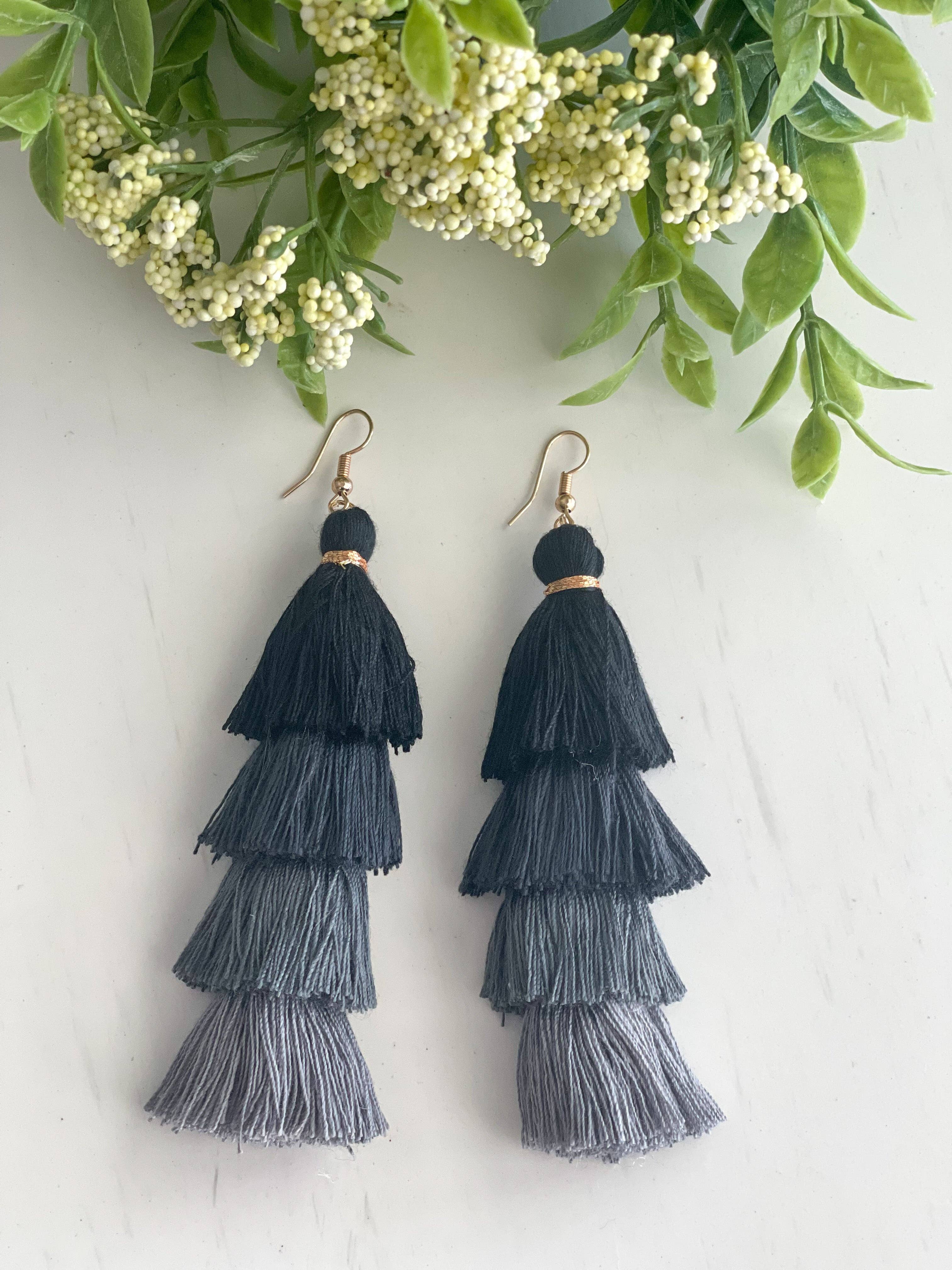 Harris Girls & Co. - Wholesale Tassel Earrings - Free Fall Tassel Earrings "Black"1