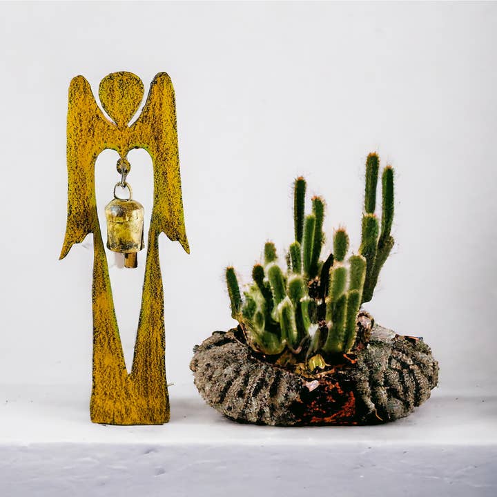 Angel standing Bell Chimes Mission style contemporary metal for wholesale by Whimsies