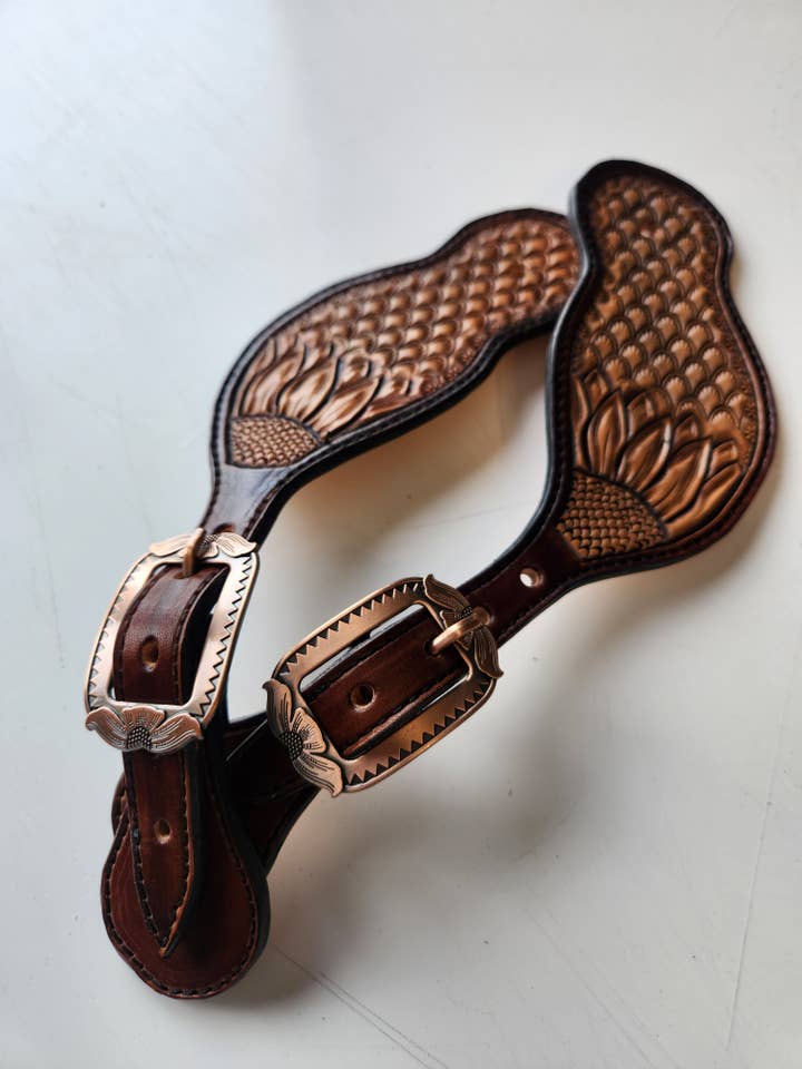 Sunflower Spur Straps for wholesale by Varnish Bay Leatherwork