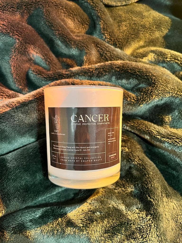 Gulab Homes - Wholesale Jar/Filled Candle - CANCER Sign Zodiac Crystal Candle Wooden Wick 8Oz