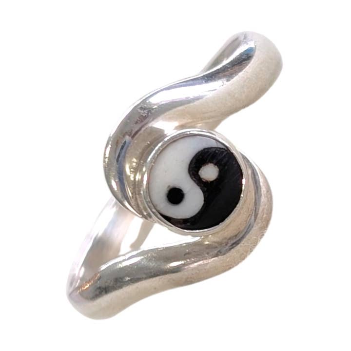 SALE Yak Bone Yin Yang Sterling Silver Ring for wholesale by Saraswati Imports