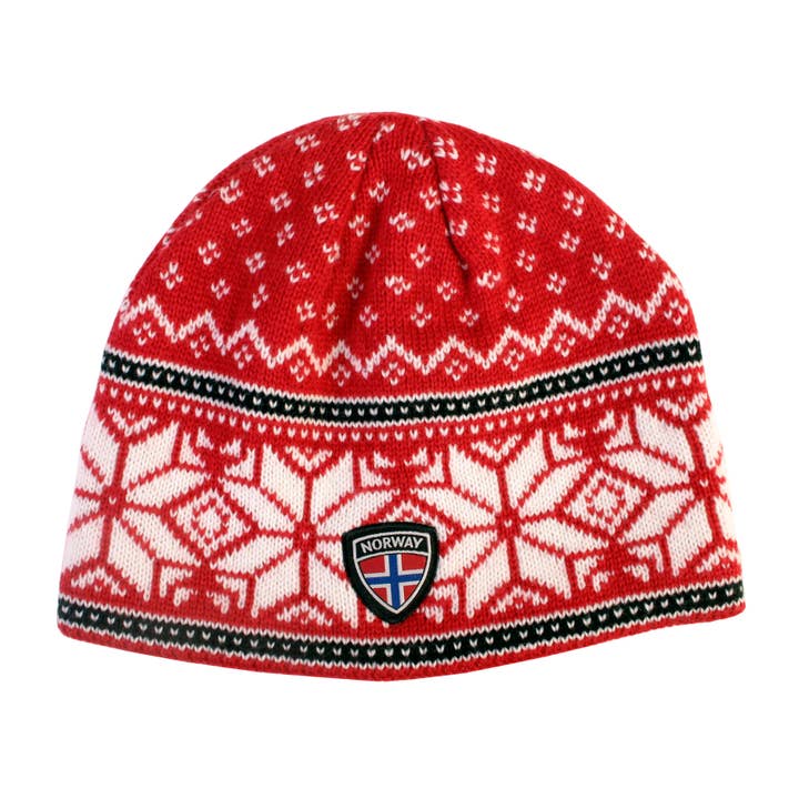 Scandinavian Specialties - Wholesale Beanie - Unisex - Knit Hat - Red - White Stars - Norway Flag - Unisex Size