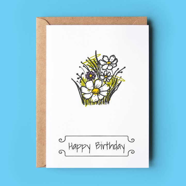 Happy Birthday - Flowers Birthday cards for wholesale by Wonky Cards