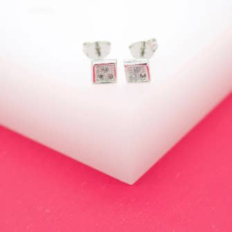 MIA Jewelry - Wholesale Stud/Post Earrings - 18K Rhodium Filled Square With Three CZ Stone Stud Earrings0