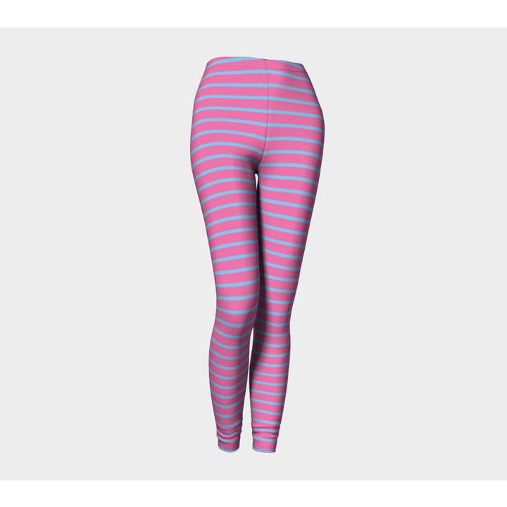 Striped Adult Leggings - Light Blue on Pink for wholesale by SummerTies