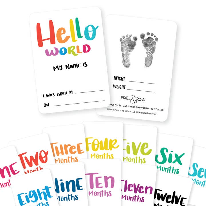 Rainbow Monthly Milestone Cards for wholesale by Midwestmod | Pixel + Stitch