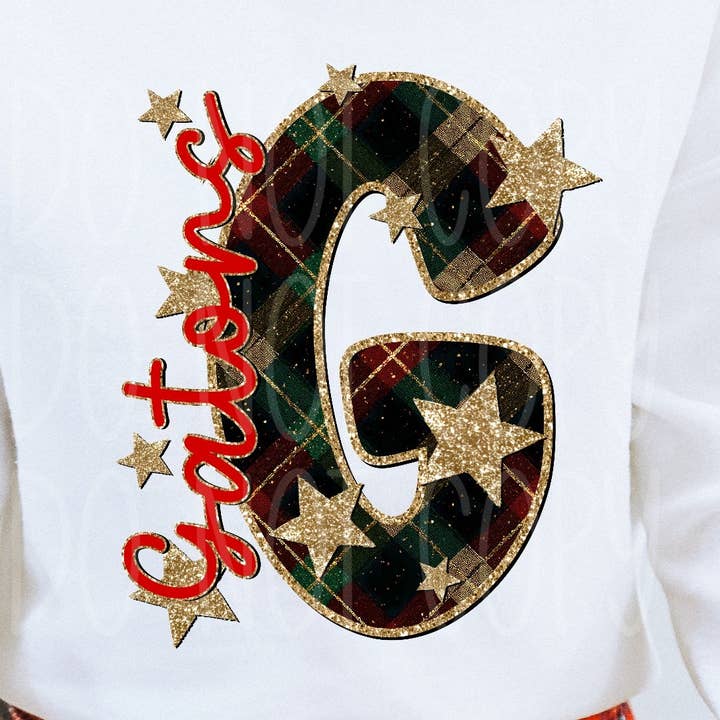 Gators Christmas Plaid Mascot DTF Transfer | Trendy School Spirit DTF Transfer | High Quality Image Transfers | Ready to Press | Instant Peel for wholesale by Red Dirt Transfers