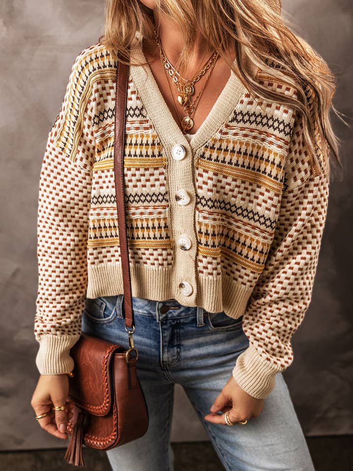 Buttoned V Neck Cropped Cardigan for wholesale by LiveFashionWay