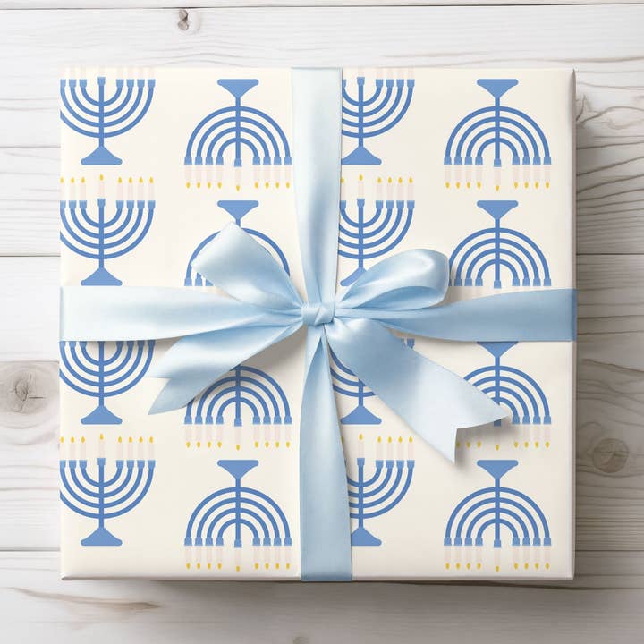 Lokipawz - Wholesale Flat Wrap - Hanukkah Menorah Wrapping Paper14