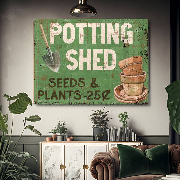 Faux Metal Potting Shed Large Canvas Wall Art Garden Gift for wholesale by Olive Branch Farmhouse