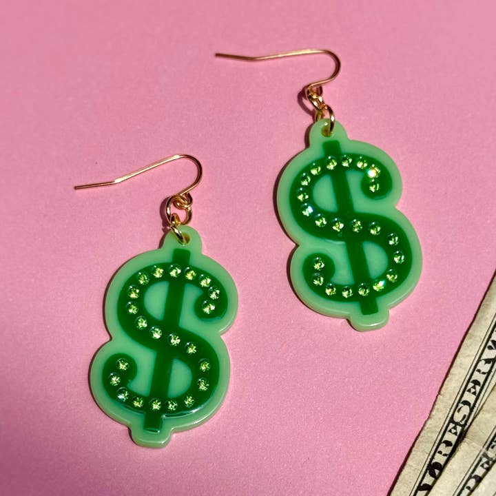 Dollar Sign Statement Earrings for wholesale by Peach Beast