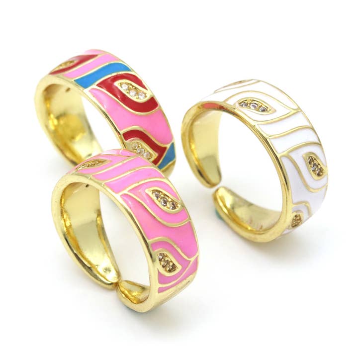 CZ Leaf on Enamel Band Shape Adjustable Ring, Sku#JL62 for wholesale by BestBeads&Beyond