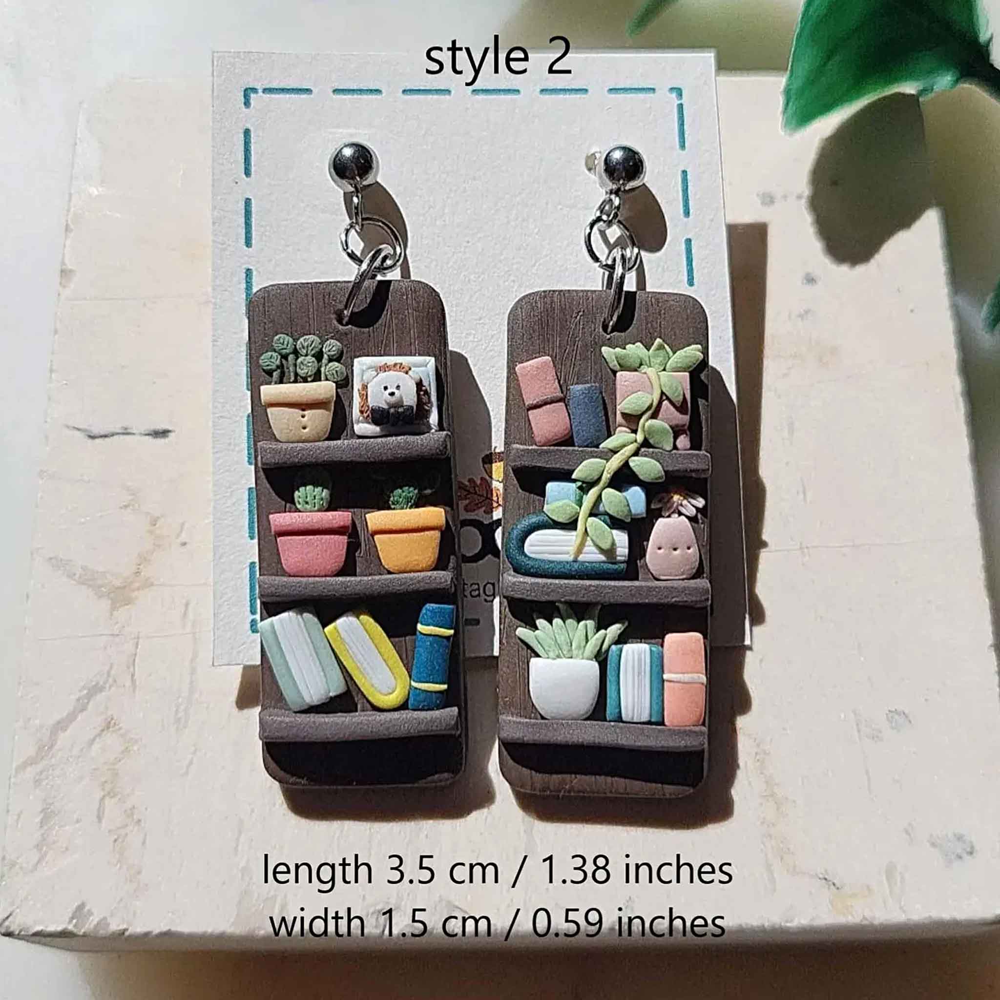 NoomCottageClay - Wholesale Dangle Earrings - Cottagecore Bookshelf Earrings • Cute Plant Jewelry 6