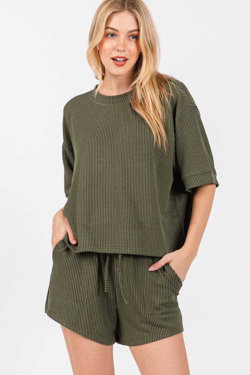 Sewn and Seen - Wholesale Lounge Set - Women's - RIBBED ROUND NECK TOP AND SHORTS SET29