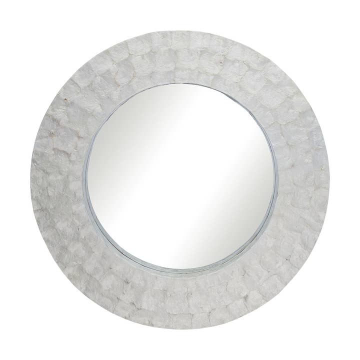 Natural Capiz Round Mirror 24x2" -PALLET ONLY for wholesale by HS Seashells