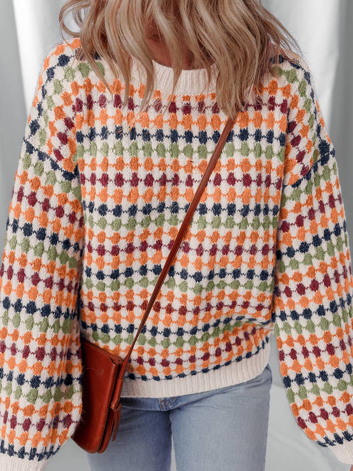 Multicolour Dotty Striped Pattern Knit Drop Shoulder Sweater for wholesale on Faire0