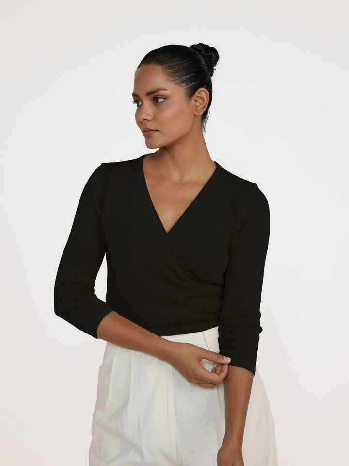 Ballet Wrap Top - Black for wholesale by LAUDE the Label