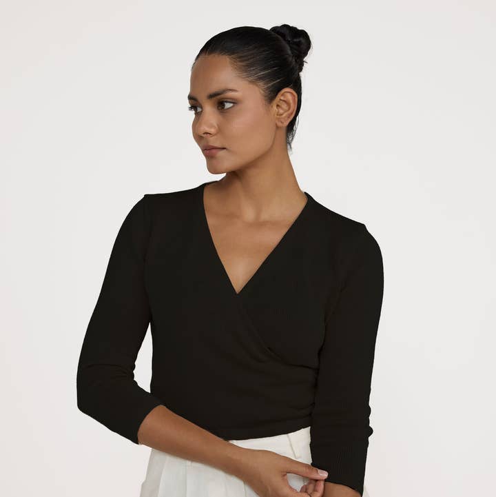 LAUDE the Label - Wholesale Knit Top - Women's - Ballet Wrap Top - Black