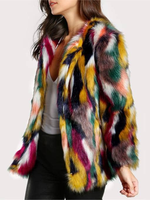 Colorful faux fur coat winter fur jacket for wholesale on Faire