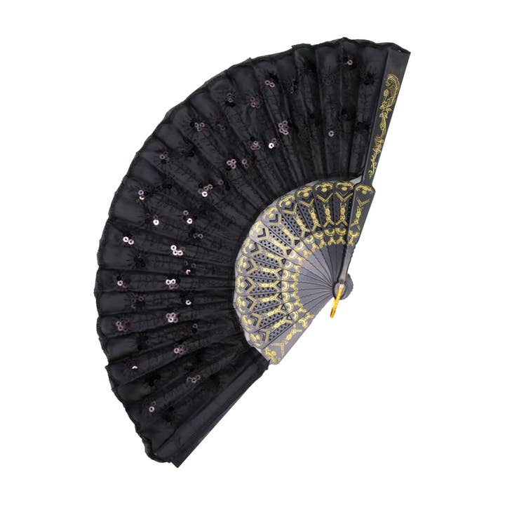 Assorted Black Floral Sequins Hand-held Folding Fan for wholesale on Faire6