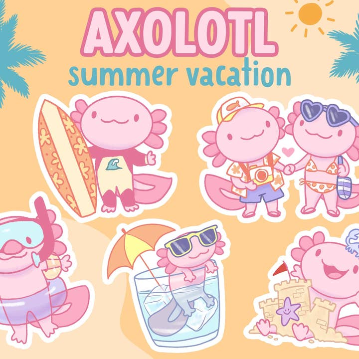 Axolotl Stickers for Summer for wholesale by LompyArt