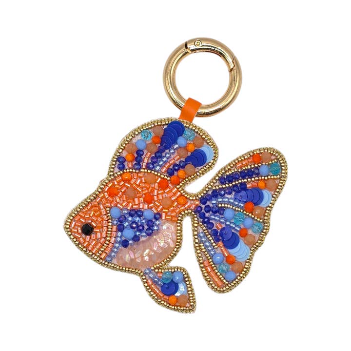 Narratives The Line - Wholesale Keychain - Women's - Orange & Blue Ombre Butterfly Fish Beaded Bag Charm