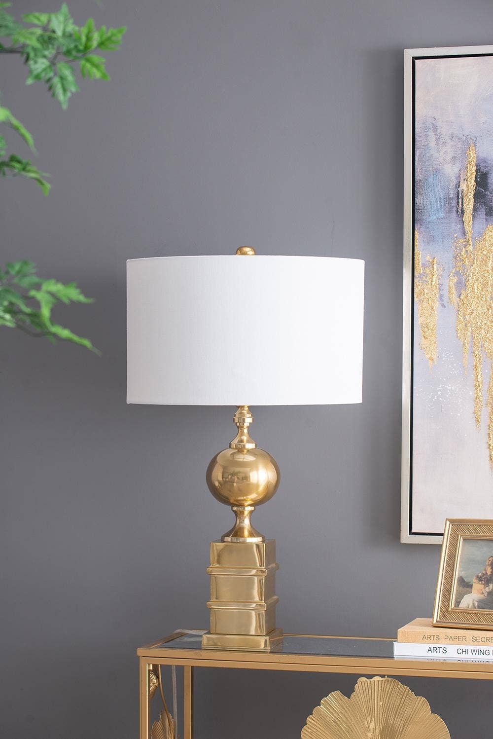 A&B Home Group Inc. – Candeeiro de secretária/decorativo por atacado – Candeeiro de Mesa D18x27,5" - Dourado/Branco0