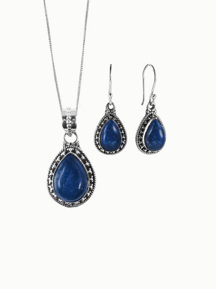 Sivalya Lapis Lazuli Necklace and Earrings Set Sterling Silver - Amalfi for wholesale by Sivalya