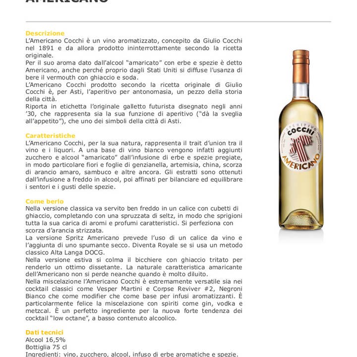 Metina SAS - Wholesale Cocktail Mix/Syrup - Cocchi White American Cocktail 75 cl.2