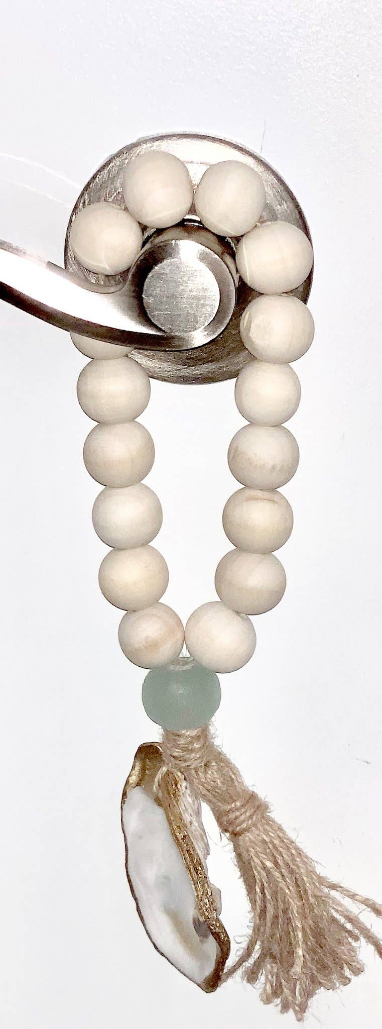 The Gilded Shell - Wholesale Decorative Tabletop Object - Lagoon - Natural Wood Bead Decor with Gold Oyster, Sea Glass2