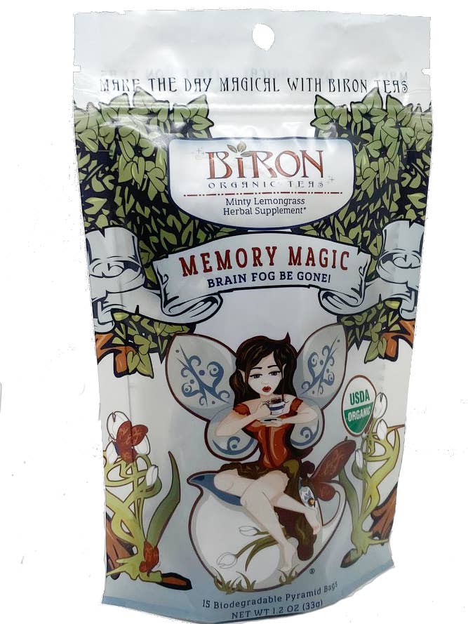 Memory Magic Herbal Tea - 15 ct Pyramid Bags in Pouch for wholesale by Biron Organic Teas