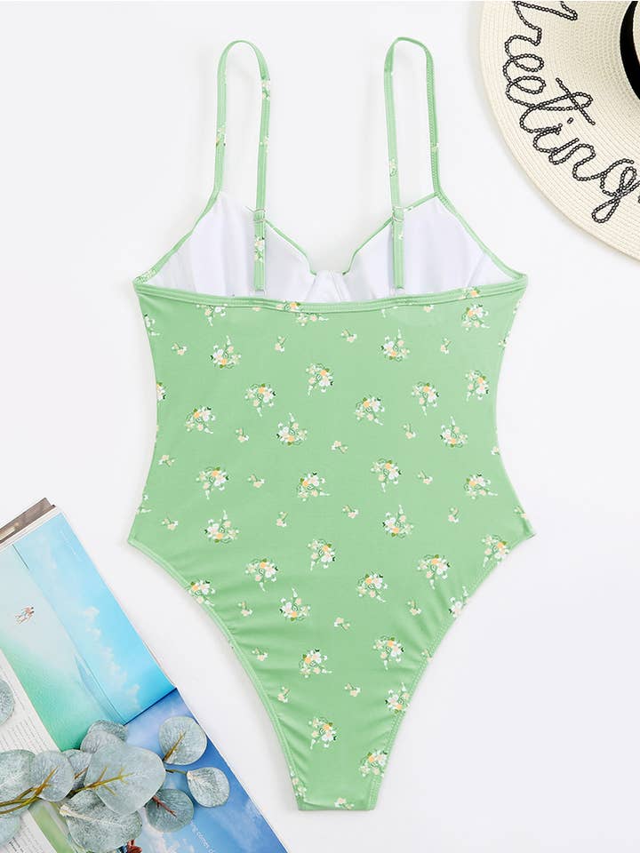 Green Strap Floral Underwired One-Piece Swimsuit for wholesale on Faire