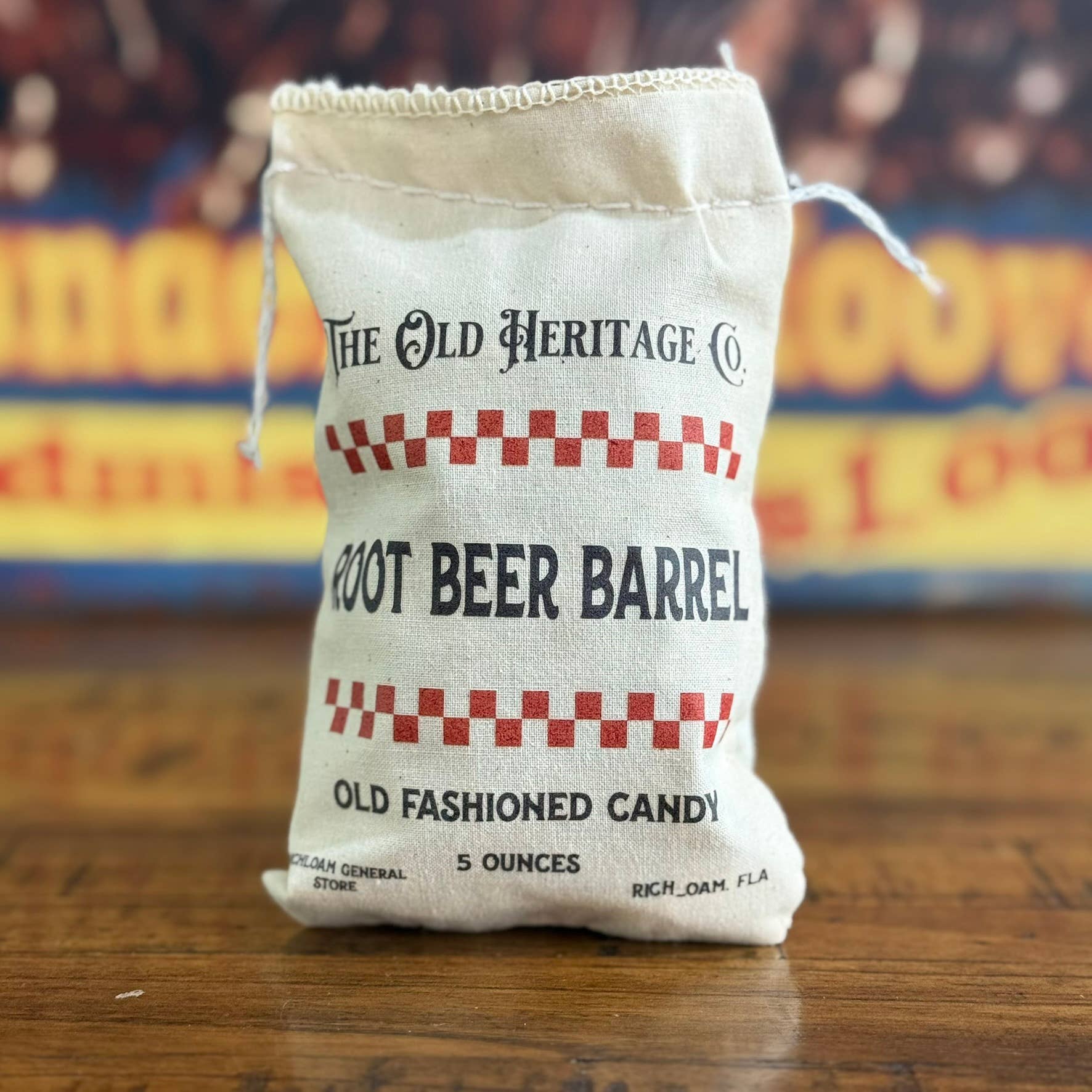 Richloam General Store - Wholesale Hard Candy - Root Beer Barrel Candy with Decorative Cloth Bag (5 oz.)1