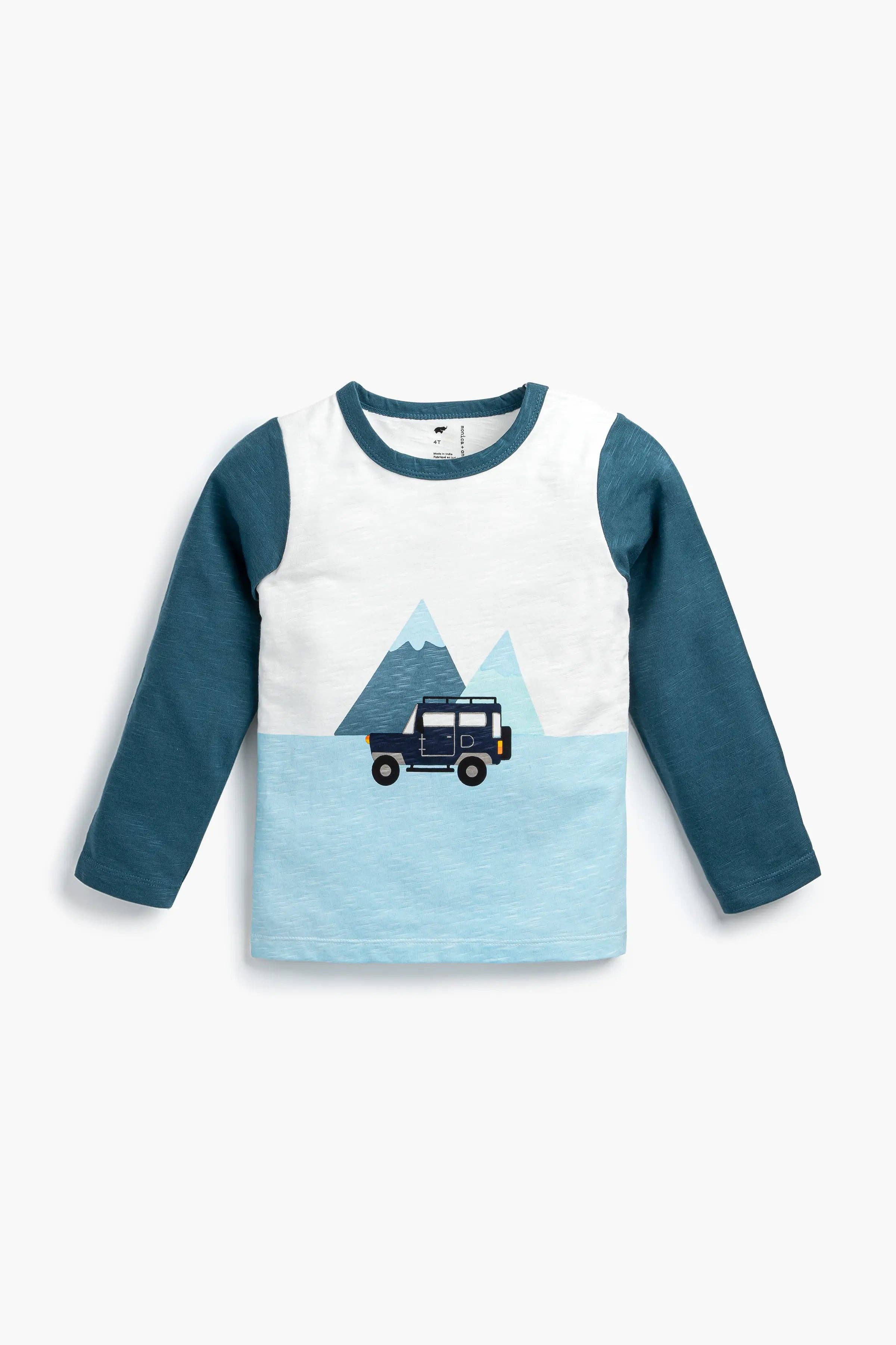 Monica + Andy - Wholesale Screen Printed T-Shirt - Kids - Back to School Long Sleeve Crewneck Tee_Explorer Car