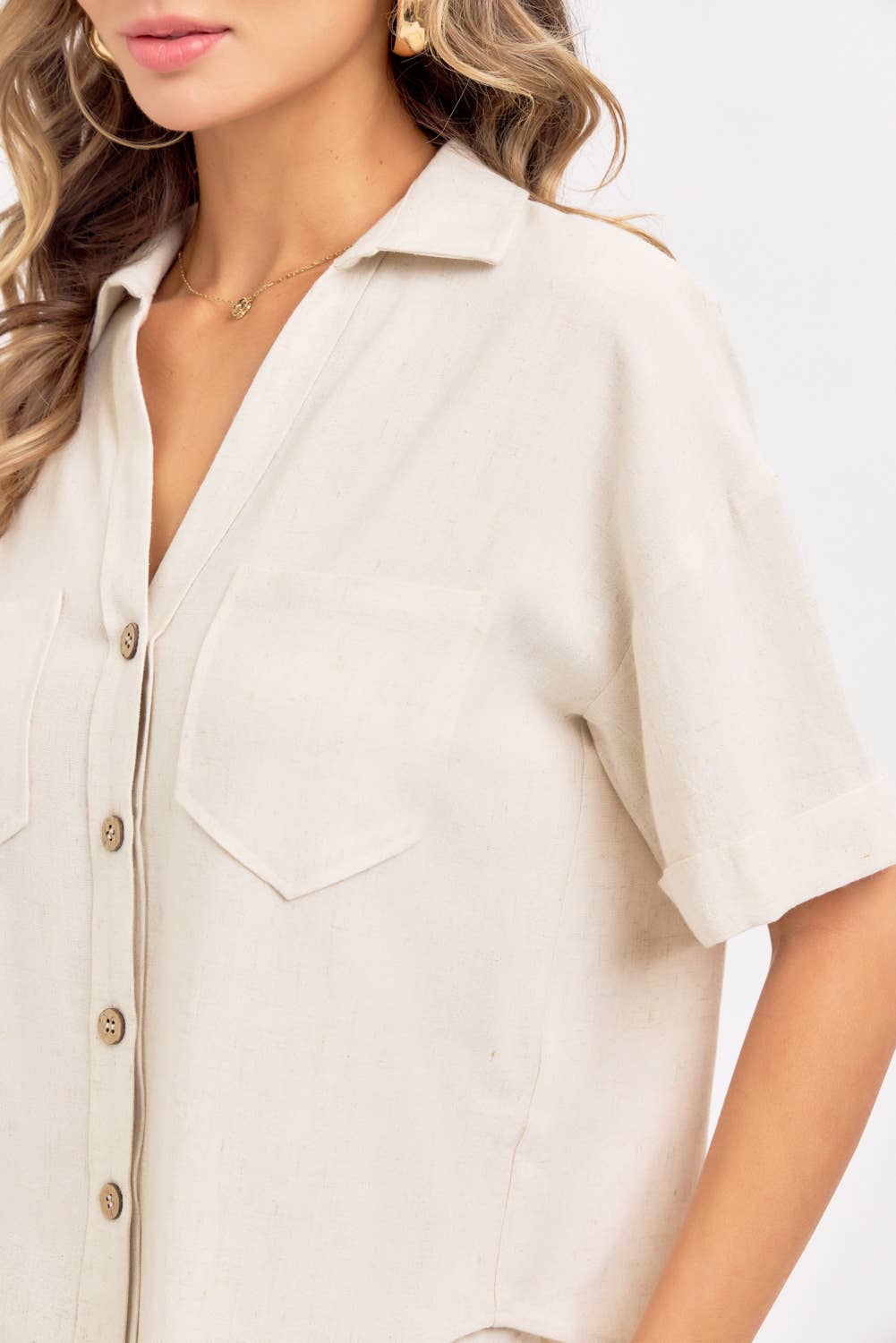 Sweet Lovely by Jen - Wholesale Button Down Shirt - Women's - LINEN BLEND BUTTON DWON CASUAL SHIRT16
