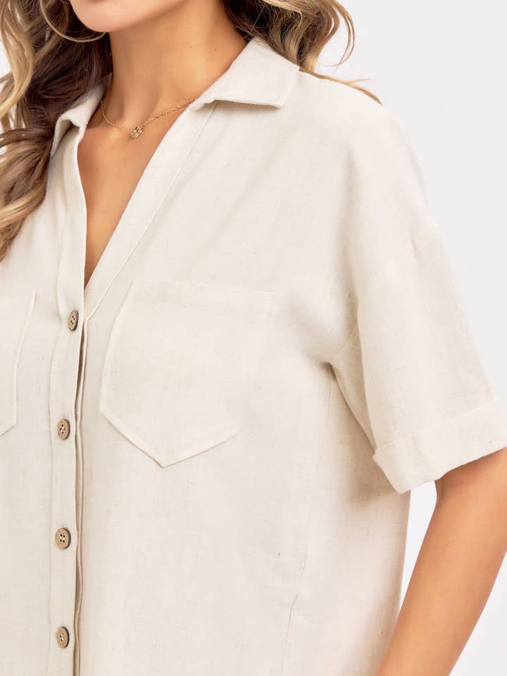 Sweet Lovely by Jen - Wholesale Button Down Shirt - Women's - LINEN BLEND BUTTON DWON CASUAL SHIRT16