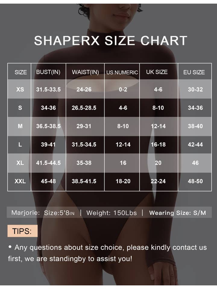 SHAPERX - Wholesale Bodysuit - Women's - SHAPERX Mock Neck Long Sleeve Bodysuit Cutout Front Thong