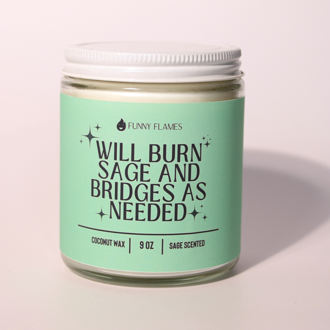 Funny Flames Candle Co - Les Creme - Wholesale Jar/Filled Candle - Will Burn Sage and Bridges As Needed - Funny Sage Scented1